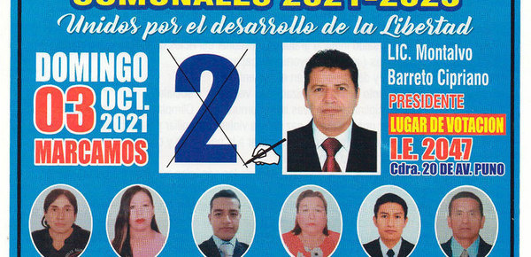 Lic. Montalvo Barreto con la Lista 2 en las Elecciones Vecinales Comunales 2021-2023 en Comas 