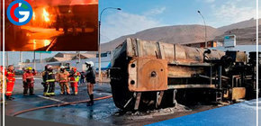 Choque entre una cisterna y auto genera incendio en la Panamericana Sur