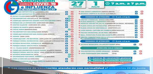 Covid-19: tras iniciar la cuarta ola vacunatorios atenderán el feriado 29 de junio con normalidad 