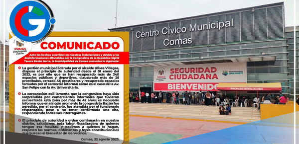 Municipalidad de Comas emite comunicado en respuesta a desinformación sobre incidentes en sus instalaciones