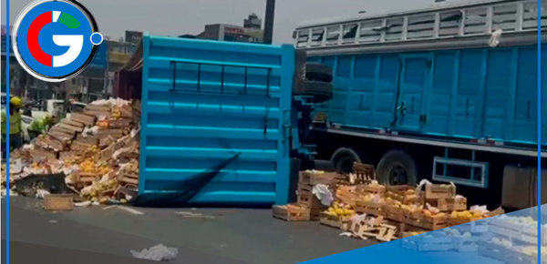 Camión cargado de mangos vuelca en Óvalo Habich San Martín de Porres