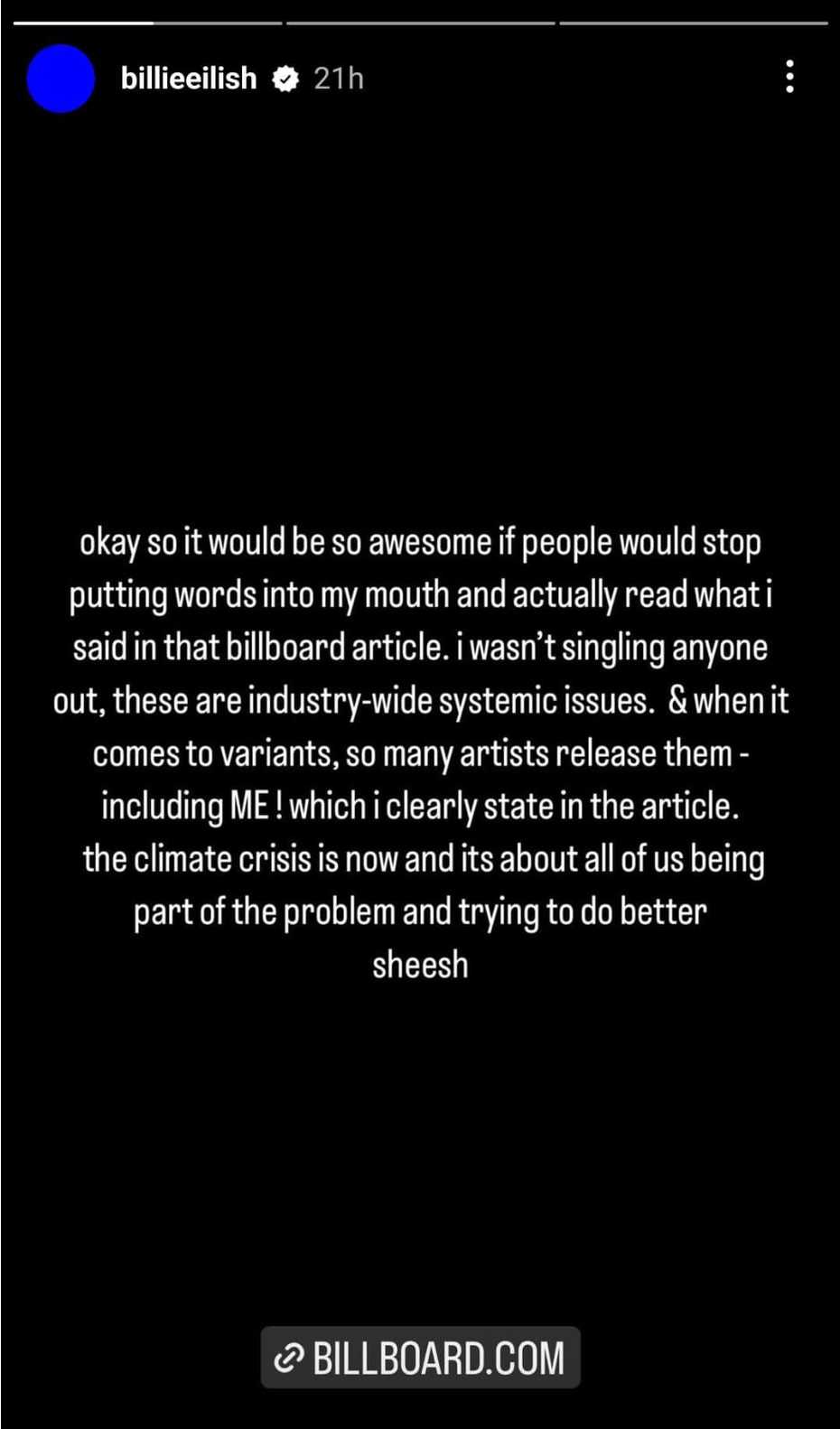 Mensaje de Billie Eilish.