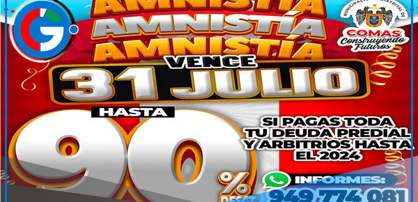 Comas lanza Amnistía Tributaria hasta el 31 de julio