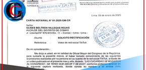 Congreso envía carta notarial a alcalde de Comas, vulnerando la libre expresión