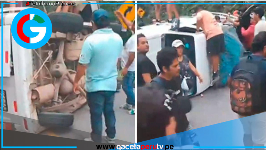Turistas salvan de morir tras volcadura de combi en Tarapoto