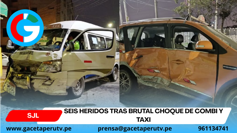 Seis heridos tras brutal choque de combi y taxi
