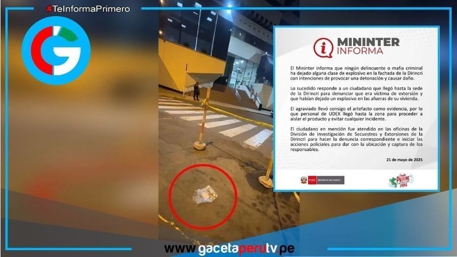 Víctima de extorsión llevó explosivo a sede policial; Mininter descarta amenaza directa 