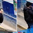 Joven peruano pega y quita afiche repetidas veces, generando dudas sobre su trabajo