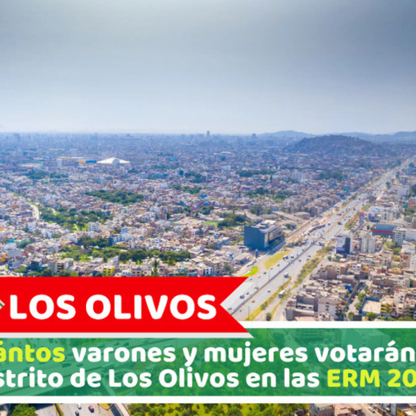 ¿Cuántos varones y mujeres votarán en el distrito de Los Olivos en las ERM 2026?