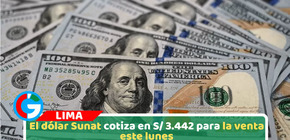 El dólar Sunat cotiza en S/ 3.442 para la venta este lunes