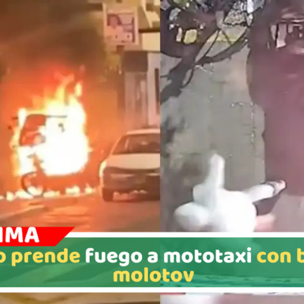 Sujeto prende fuego a mototaxi con bomba molotov
