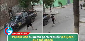 Policía usa su arma para reducir a sujeto que los atacó