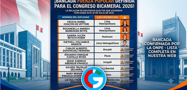 Conozca a los Diputados de Fuerza Popular que ejercerán desde el 28 de Julio 2026