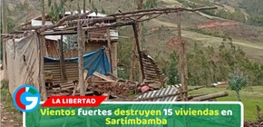 Vientos fuertes destruyen los techos de 15 viviendas en Sartimbamba