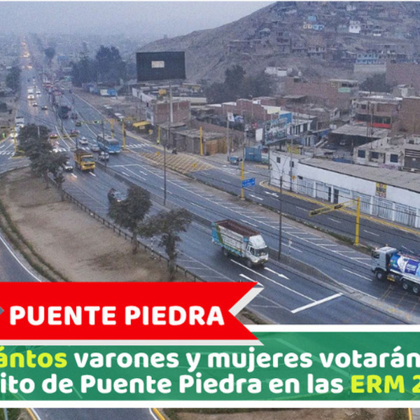 ¿Cuántos varones y mujeres votarán en el distrito de Puente Piedra en las ERM 2026?  
