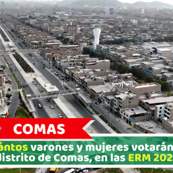 ¿Cuántos varones y mujeres votarán en el distrito de Comas, en las ERM 2026?