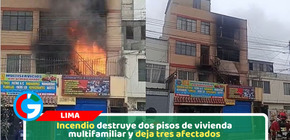 Incendio destruye dos pisos de vivienda multifamiliar y deja tres afectados