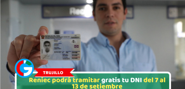 Local: Reniec podrá tramitar gratis tu DNI del 7 al 13 de setiembre